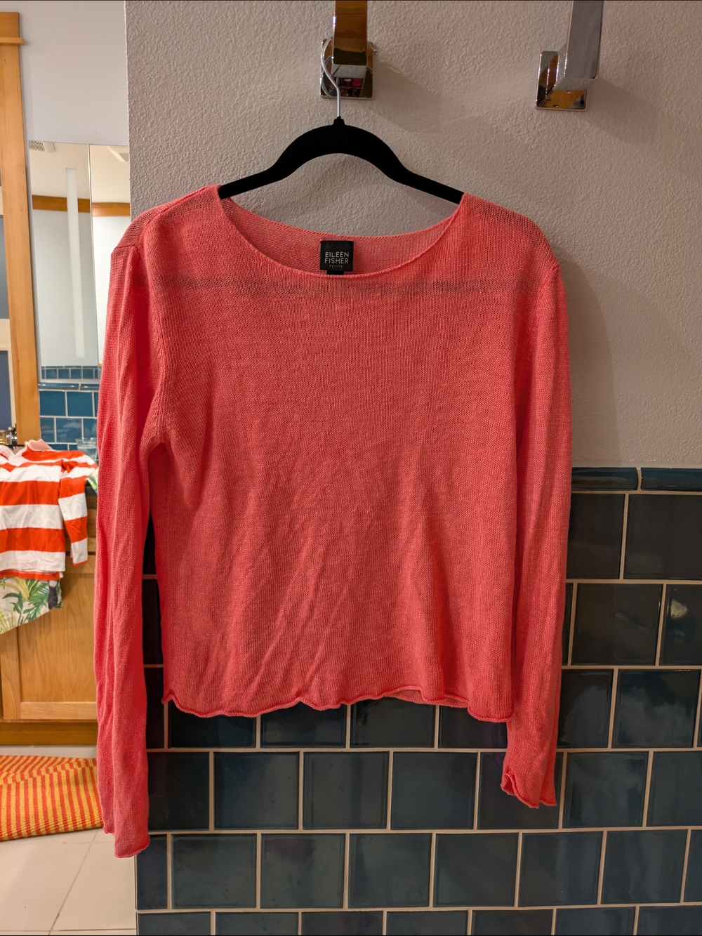 Eileen Fisher Coral Lightweight Long-Sleeve Knit Top